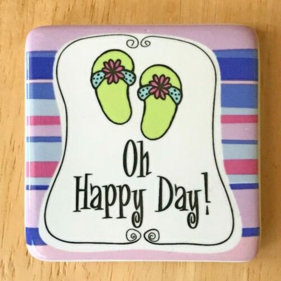 Oh Happy Day Magnet Ceramic Flip Flops Inspiration Christmas Birthday VTG New - Picture 1 of 4